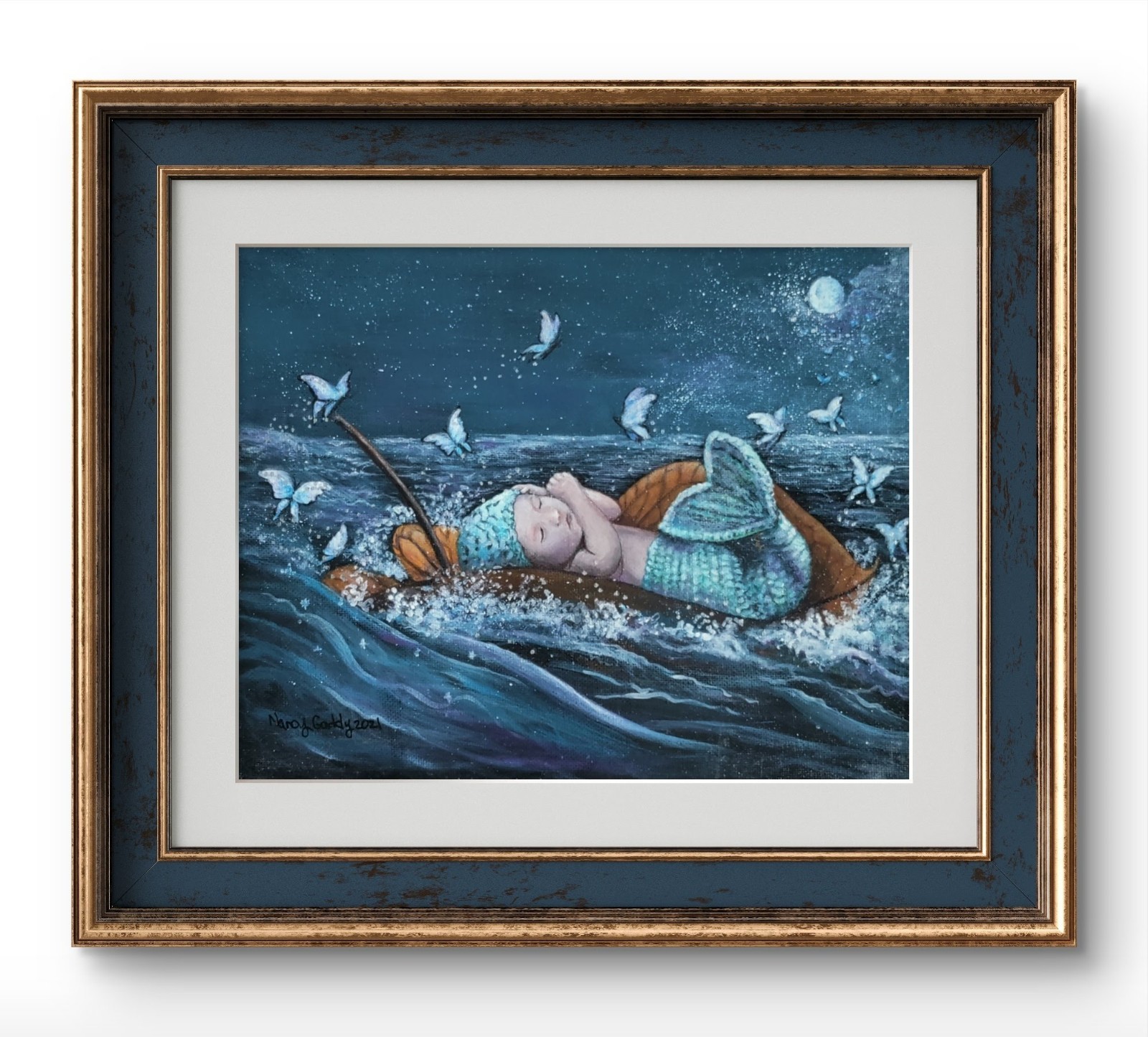 Original Realistic Art 10 x 8 Baby at Sea Acrylic Canvas Board Painting