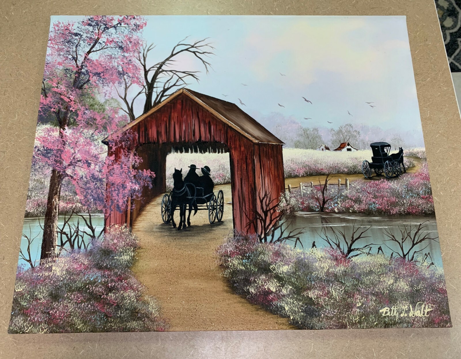 BETTY L. WALT Artistic Impressions Canvas Oil Painting Landscape Horse Carriages