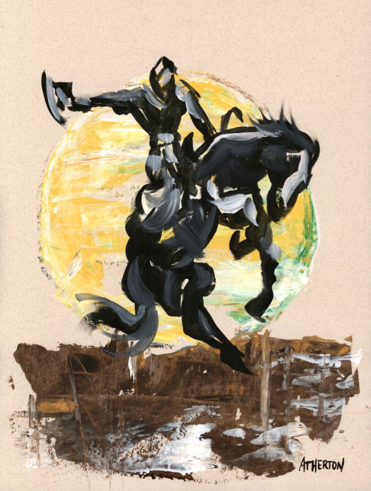 Atherton 9×12 Original Western horse Cowboy Painting «Rough Rider 4» signed