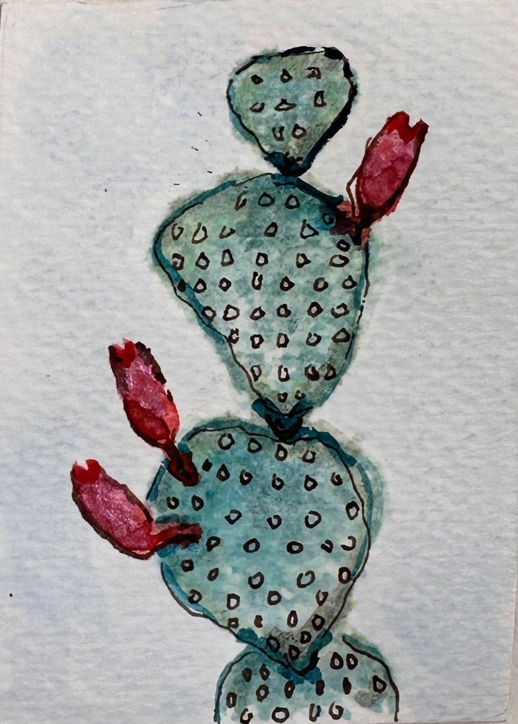 ACEO Original Watercolor Ink Cactus Miniature Art by Bri Sander 3.5 x 2.5” OOAK