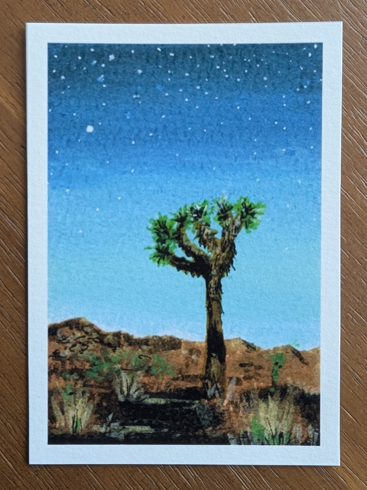 ACEO PRINT of Original Painting Desert Landscape Joshua Tree Night Sky Mini Art