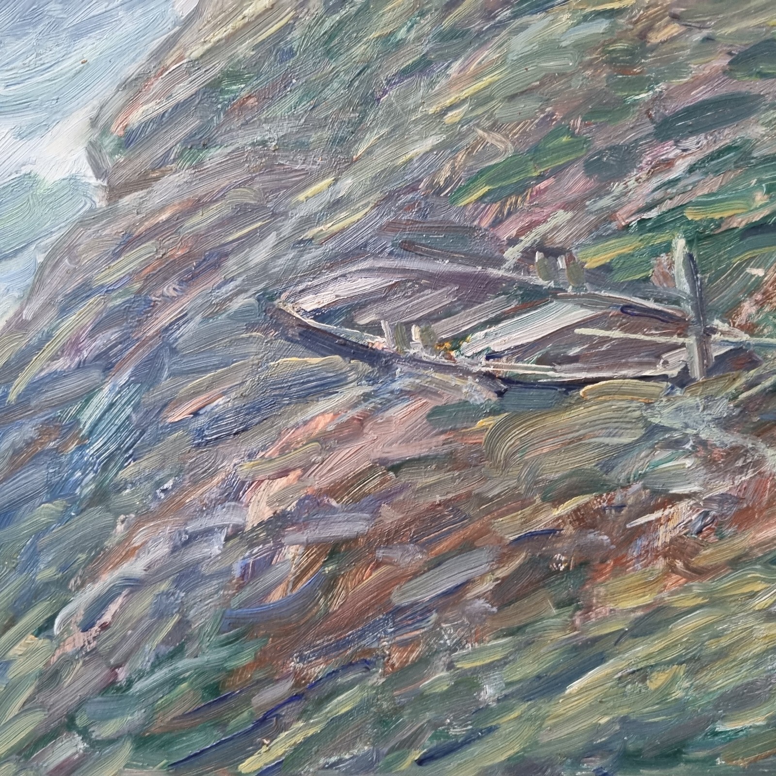 Gunnar Nerlund, Boat, coastal landscape, Oil on cardboard, Vätterstranden ,60s
