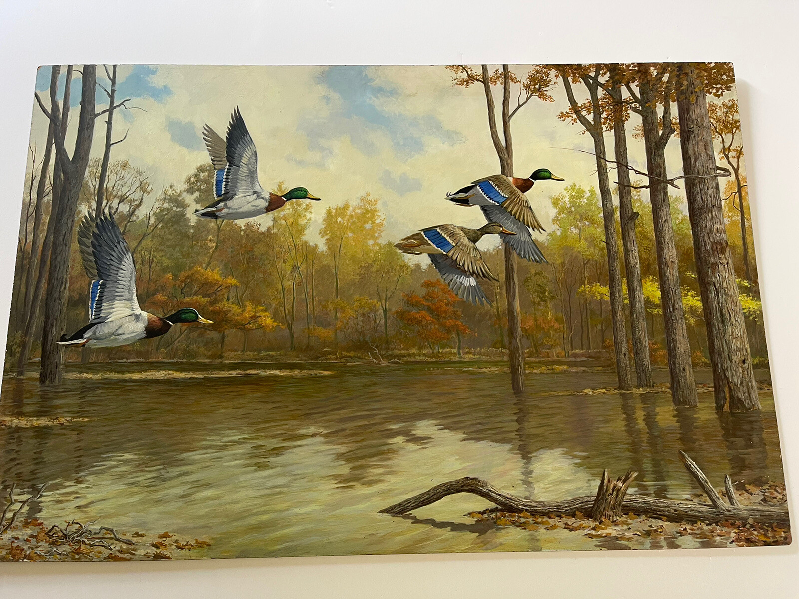 Russell Johnson Painting Wildlife Landscape Hunting Duck Realism Vintage LARGE