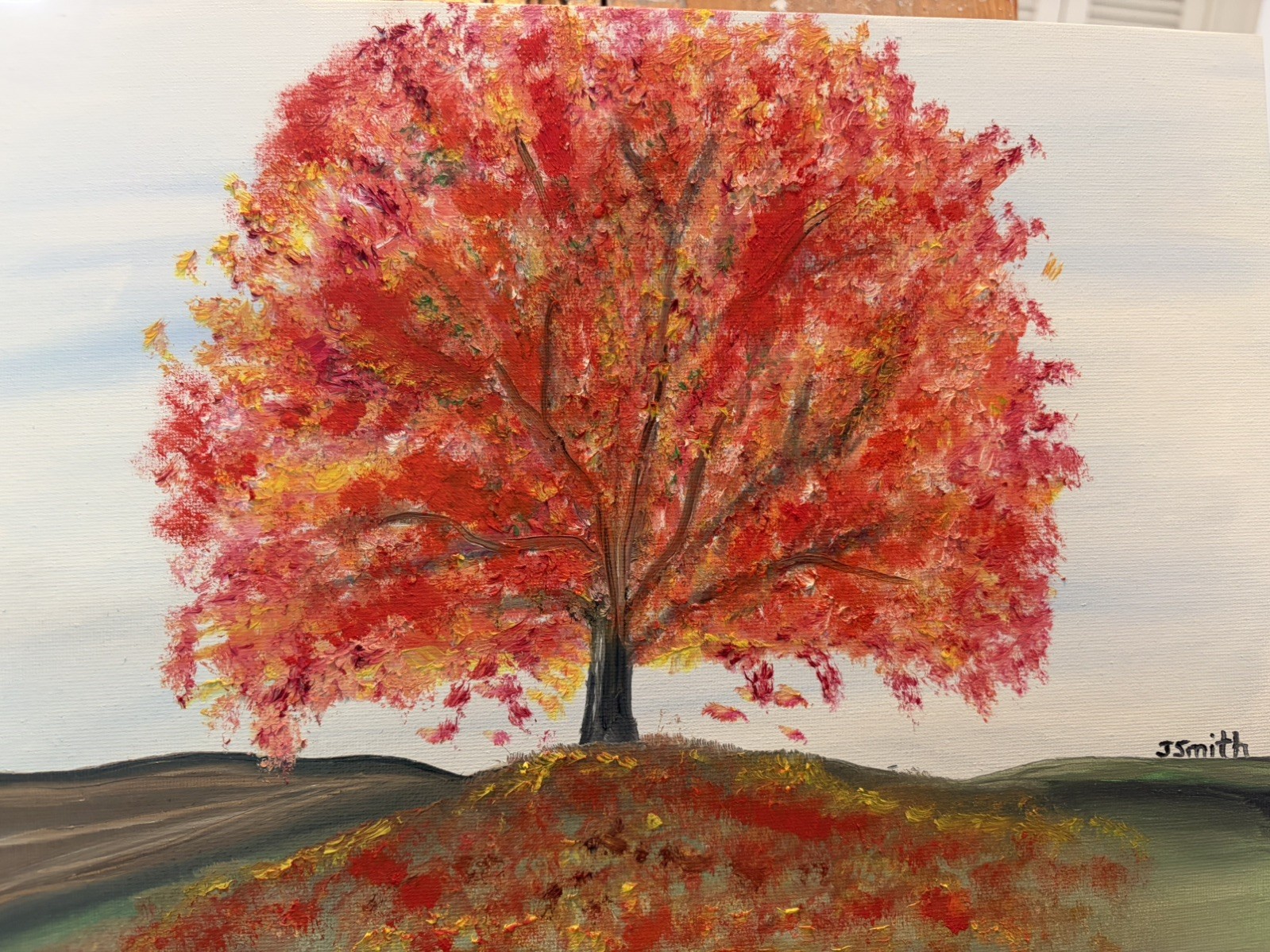 Original oil painting 11 x 14 inches gorgeous colorful orange red autumn tree