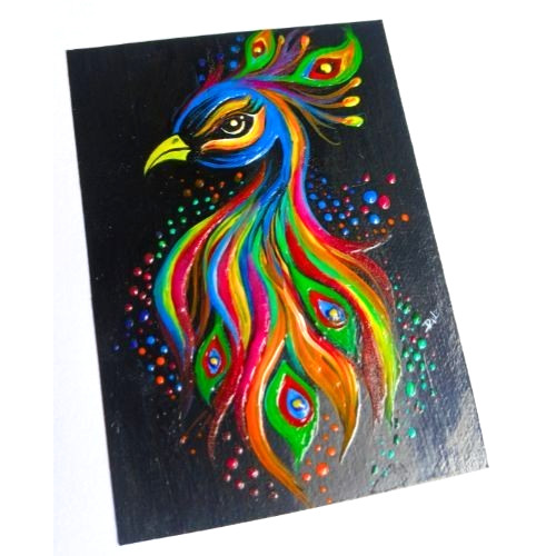UV (Radiant) ACEO Original Peacock Birds Acrylic Pop Art Hand Painting NEW OOAK