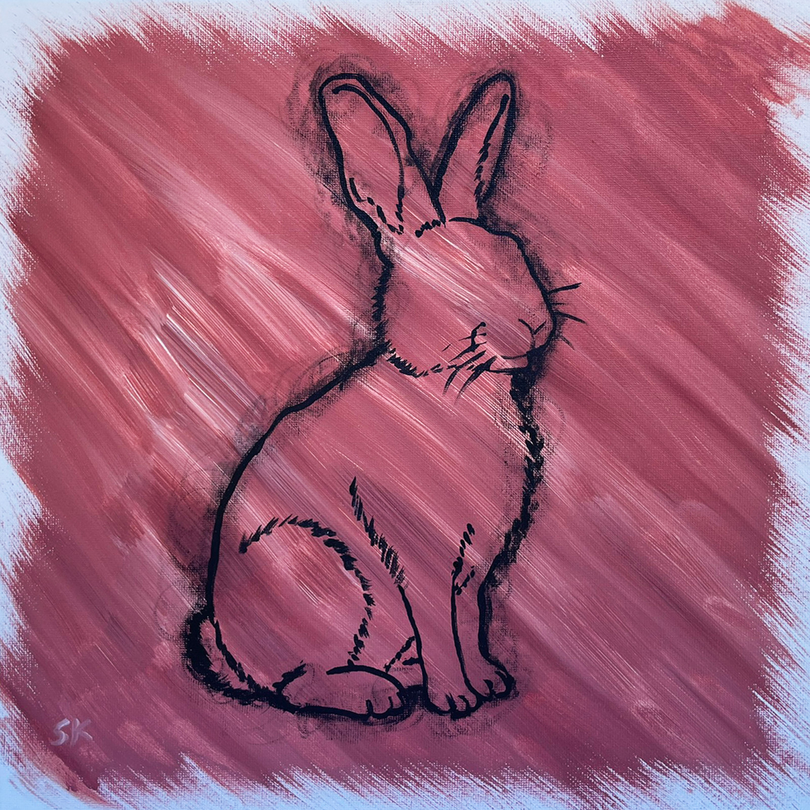 Original Rabbit Painting | Signed Acrylic Artwork | 12×12 Inches
