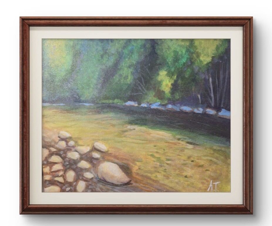 Hand Painted Lake 8×10 Landscape Art Acrylic Canvas Decor