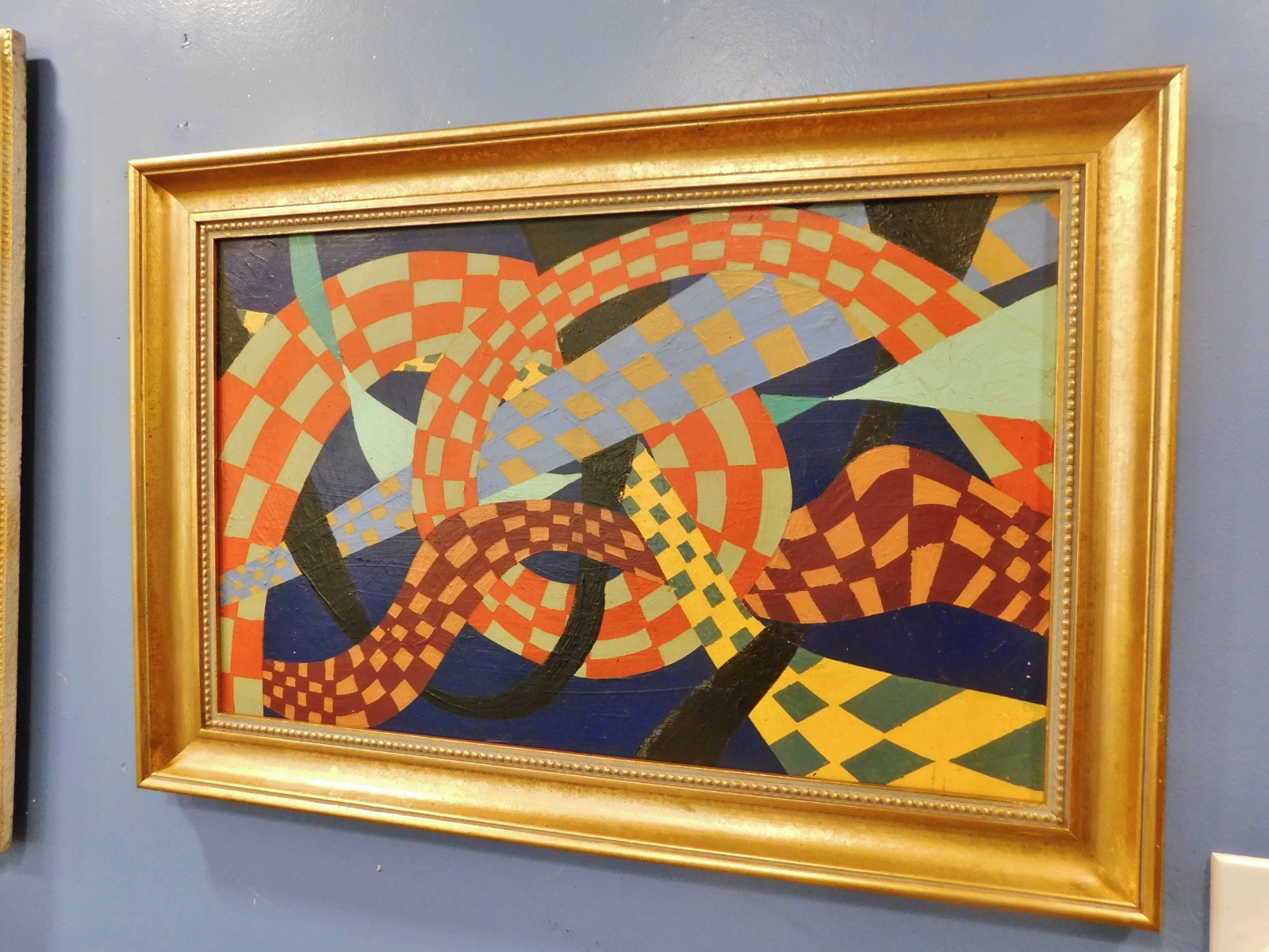 1962 Cubist Abstract Geometric Expressionist oil Painting by ROSS 28 x 20 Framed
