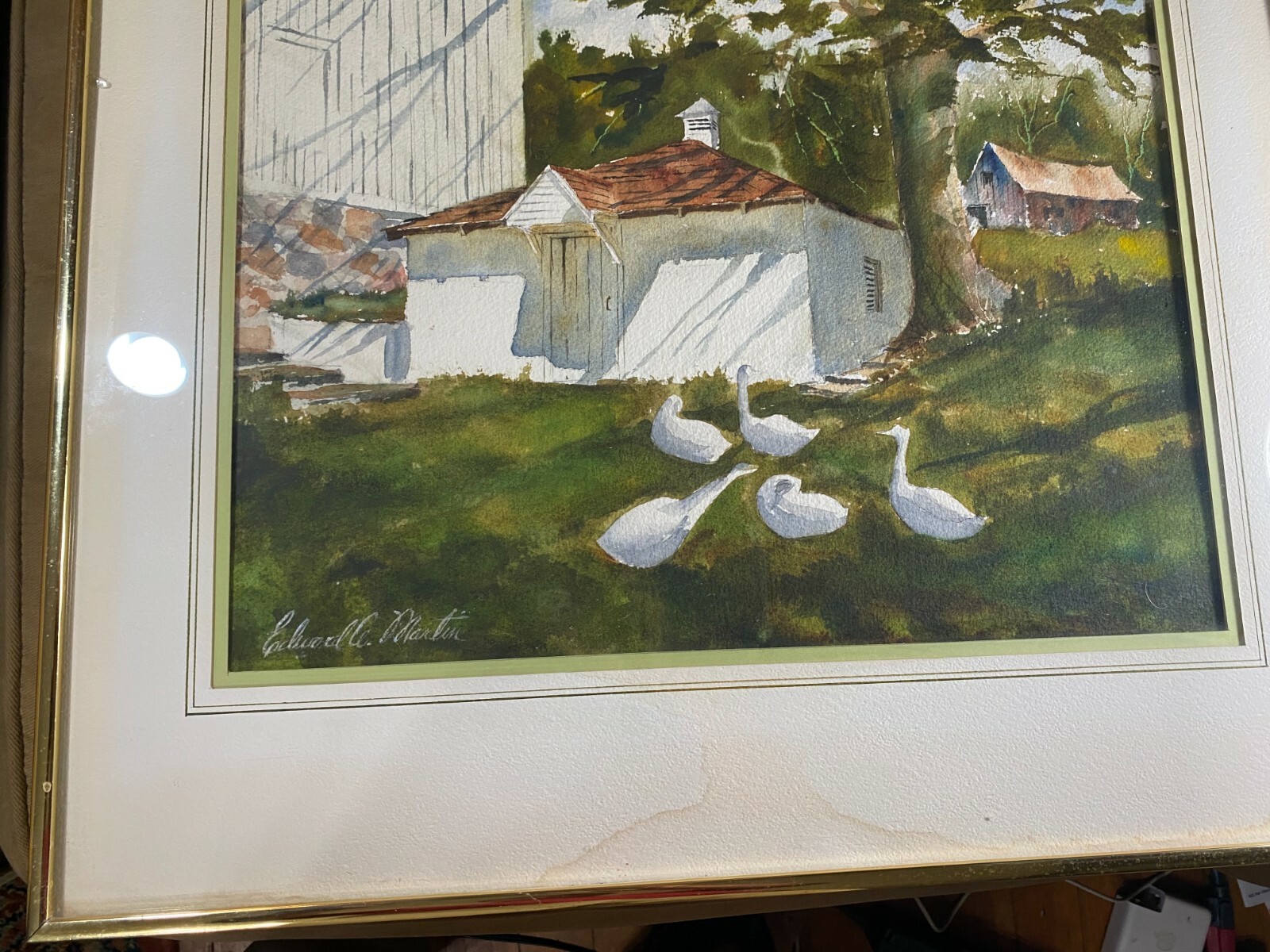 Edward A Martin «Spring House, Yellow Springs Road» Watercolor Painting -Framed