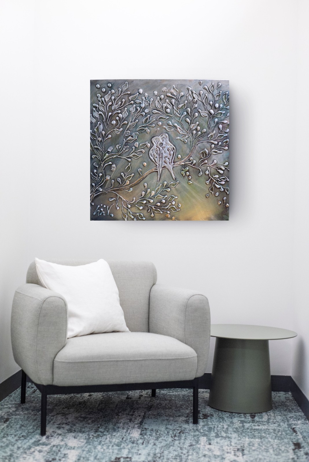 Always Together Love Birds Collage Painting 20×20 Textured Wall Art