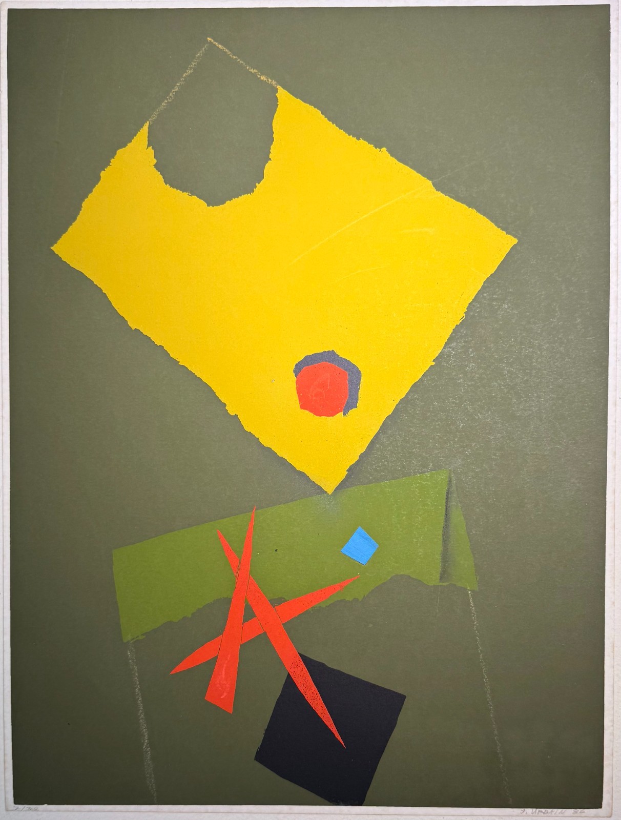 John Urbain Original Screenprint with collage dated 1986 Black Mountain College