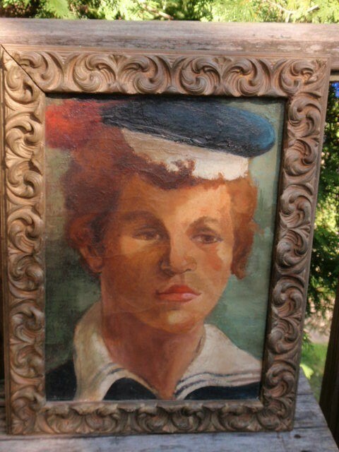 VINTAGE ORIGINAL FRAMED OIL PAINTING A SAILOR BOY BY SHEILA DEUTSCH 13.5 X 17.5