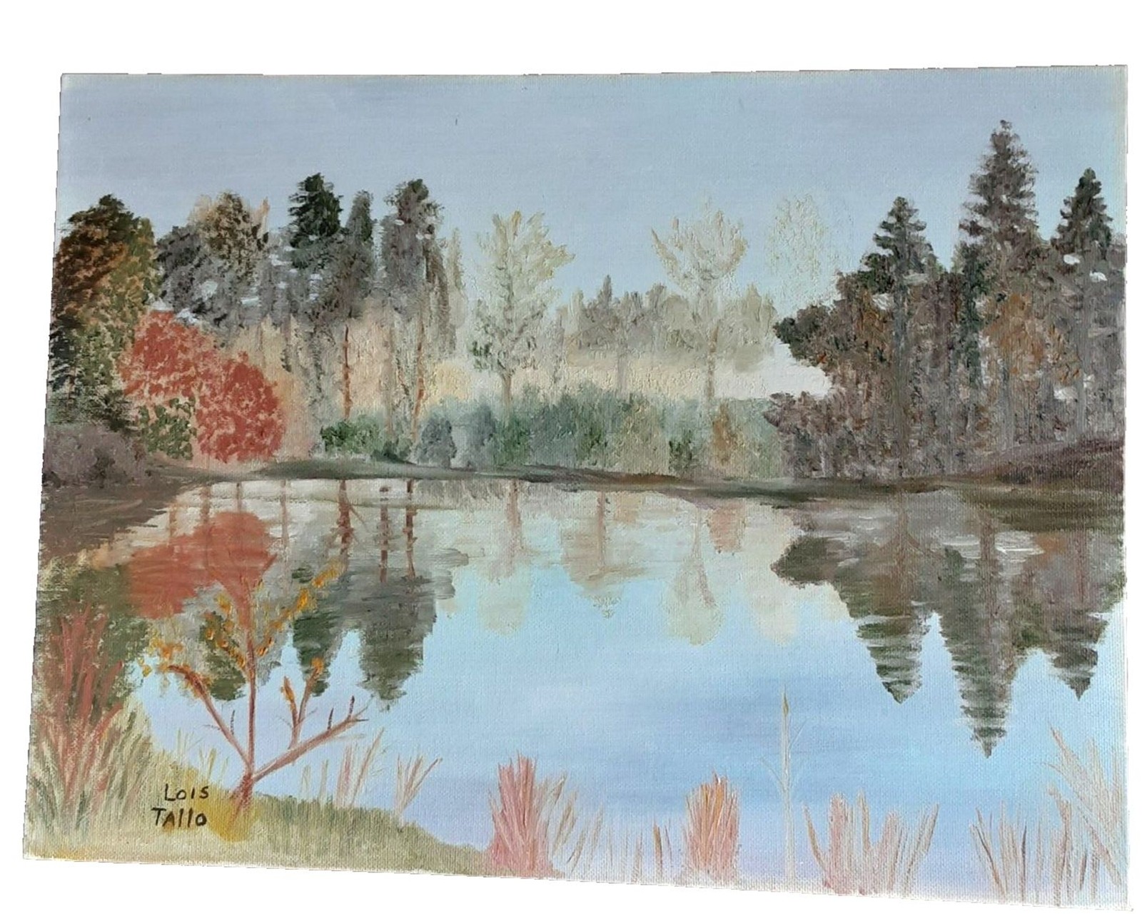Vintage Morning Reflections Landscape Oil Painting by Lois Tallo 12×16