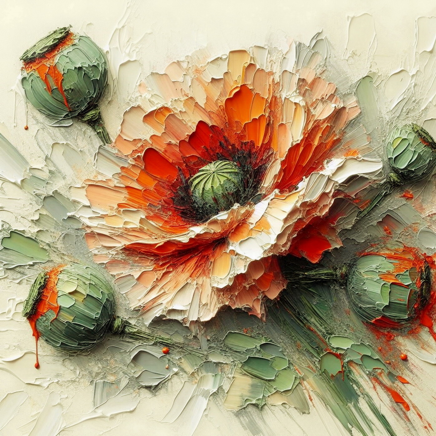 Poppy painting Textured oil painting Poppy art print Impasto California poppy
