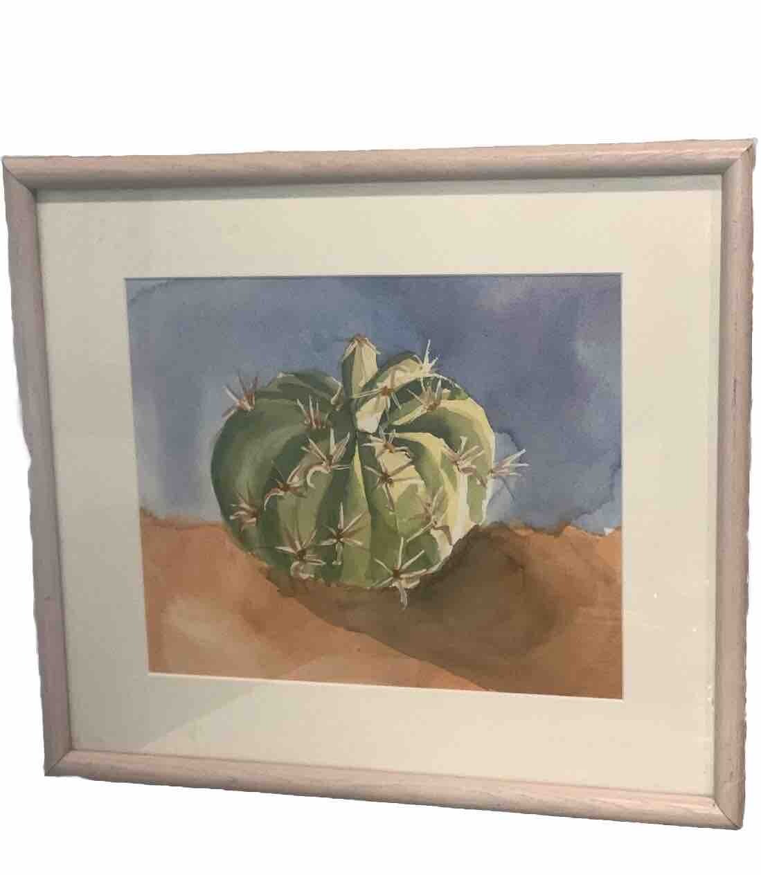 VTG 1990s Bird’s Bell Cactus Green Watercolor Signed J Crittenden 13 7/8×15 3/8”