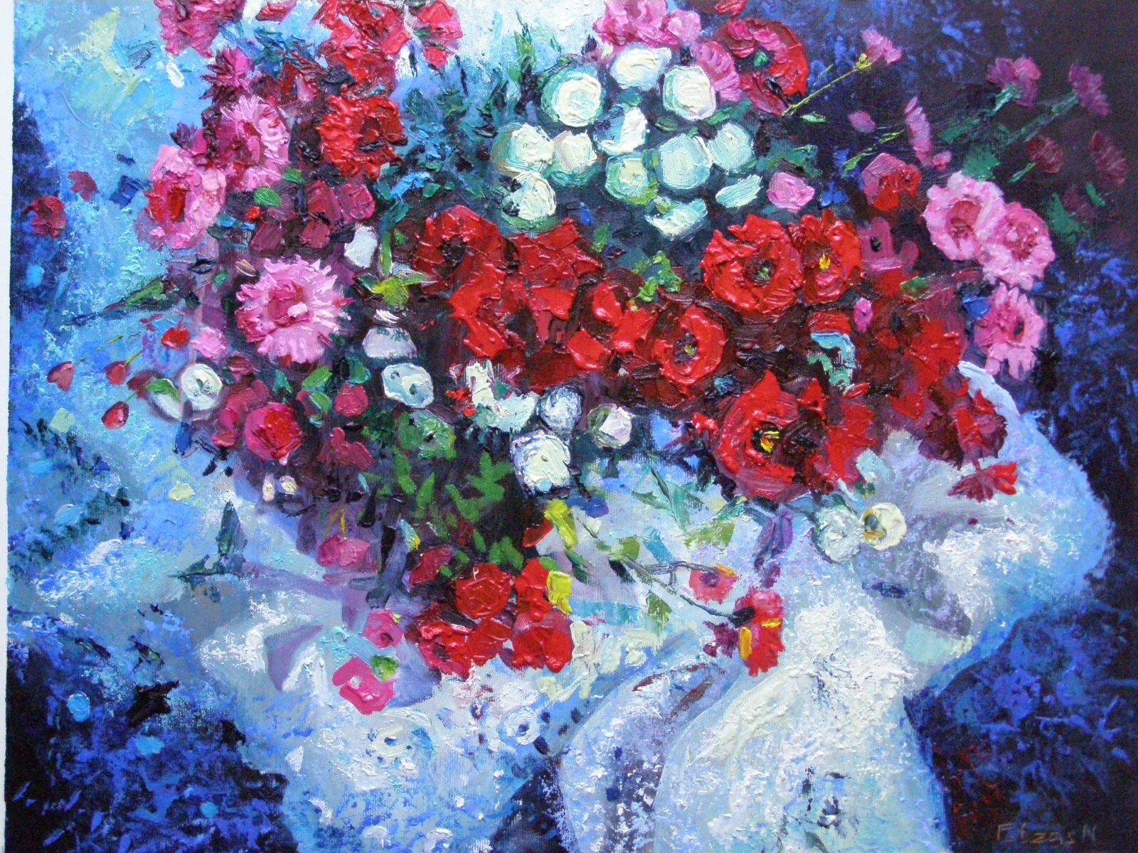 CHRYSANTHEMUM ASTER Flowers Original Oil Stretched Painting Art By Artist