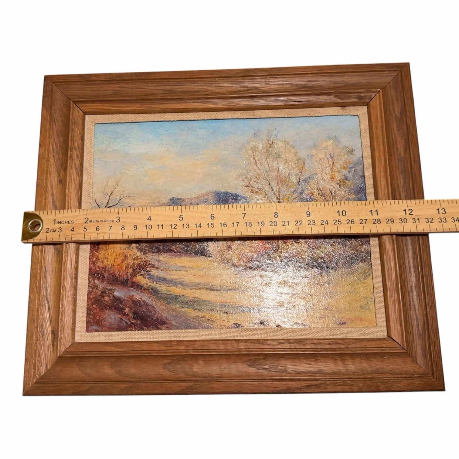 Vintage Signed Autumn Mountain Landscape Oil Painting Framed Rustic Cabin Art