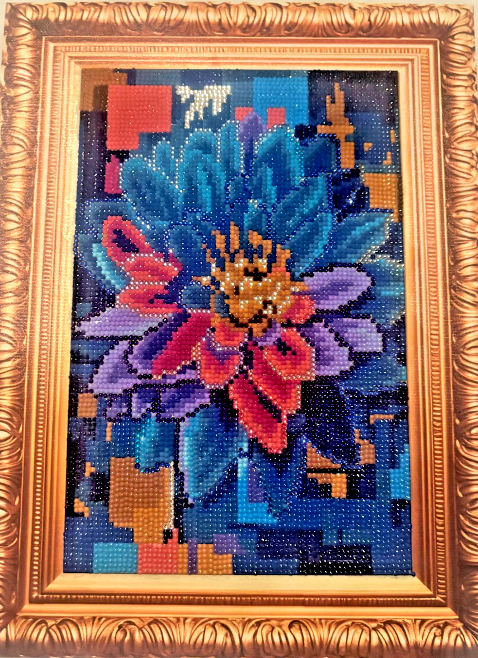 Handmade Diamond Zinnia Painting