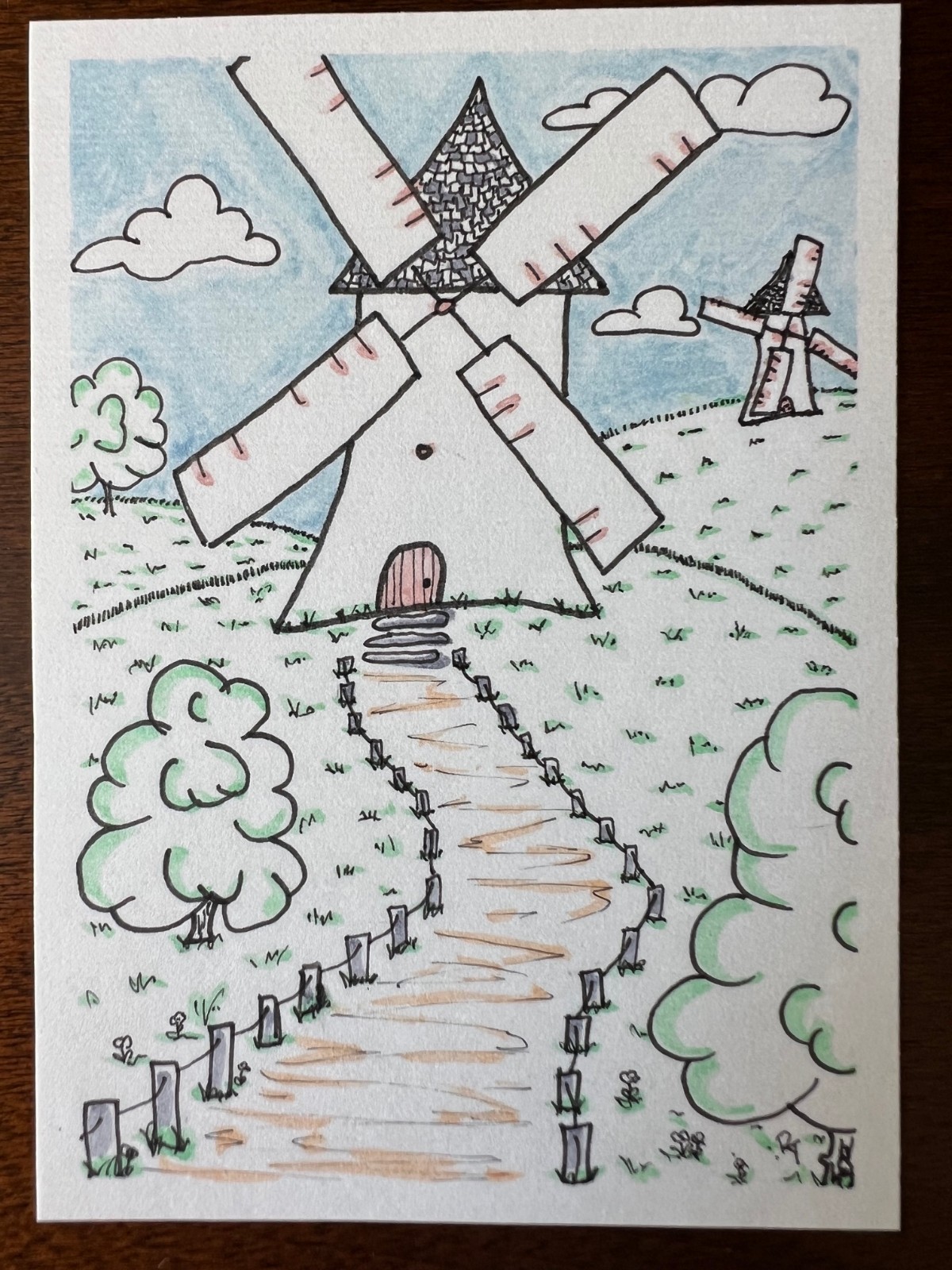 ACEO Origional Art Cards 2.5 x 3.5 inches Playful Windmill