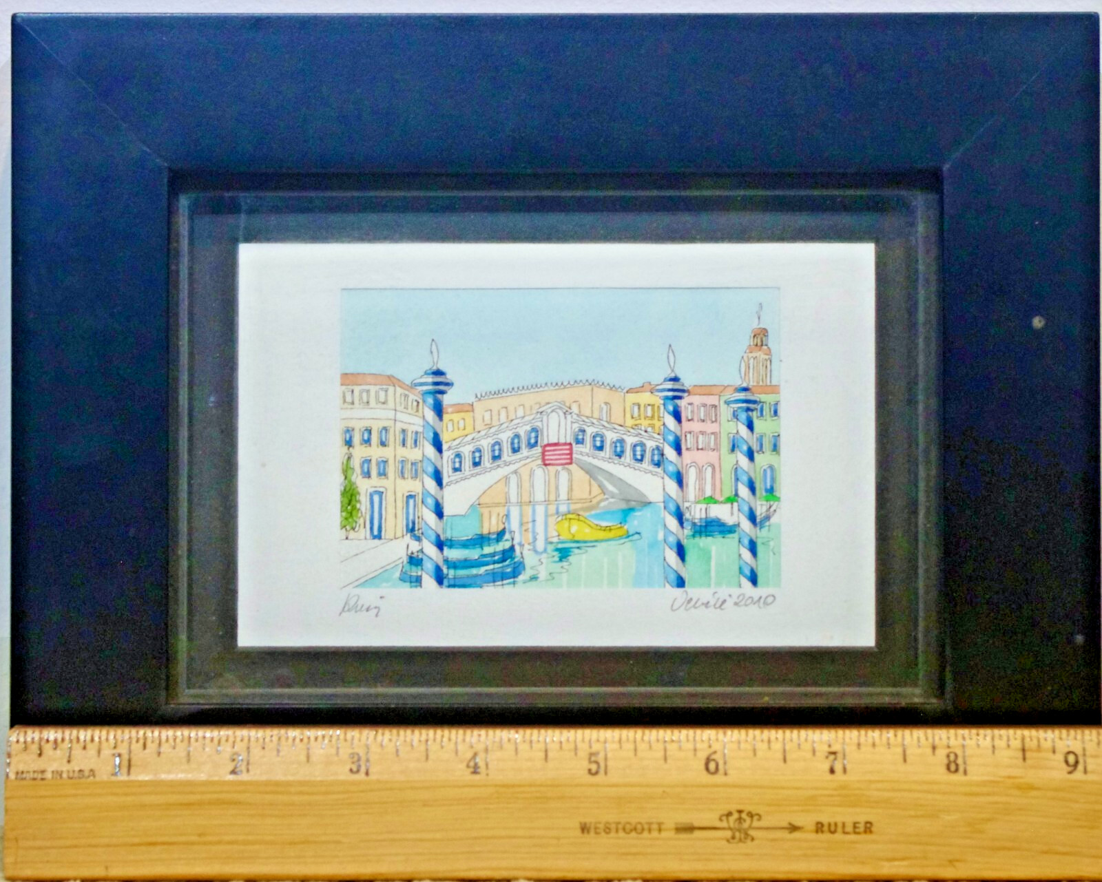 Original Watercolor- Signed Framed- Venice Italy- 2010 Piccola Rialto Bridge