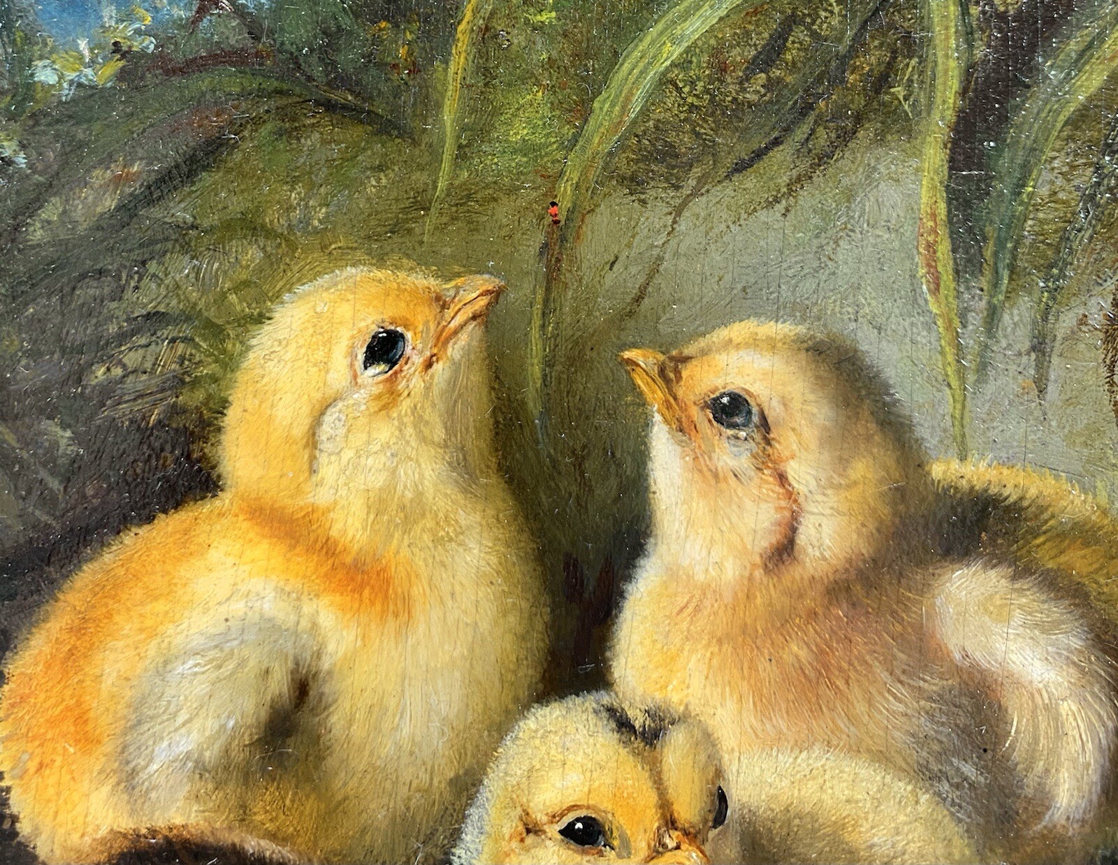 Original 19th C. Arthur Fitzwilliam Tait Chickens Chicks Landscape American Oil
