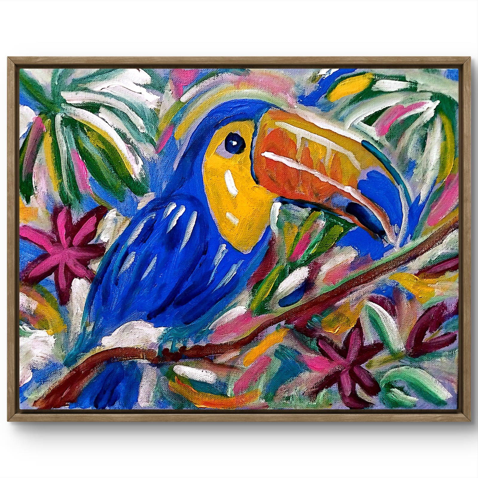 Toucan Vibrant Wall Art 11×14 Hand Painted Acrylic Canvas Home Decor BACH