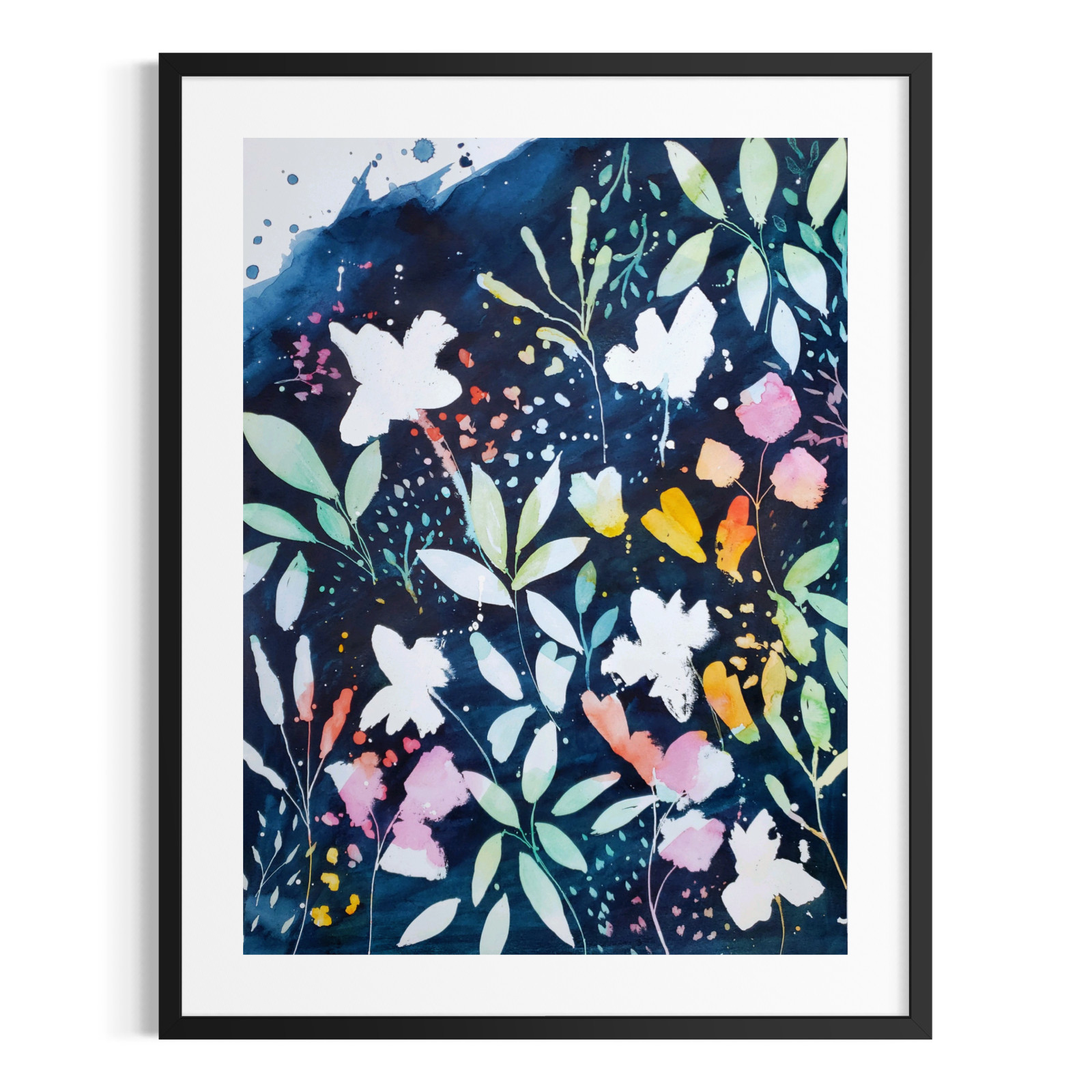 Original Hand Painted 18×24 Floral Abstract Acrylic on Paper Signed Wall Art