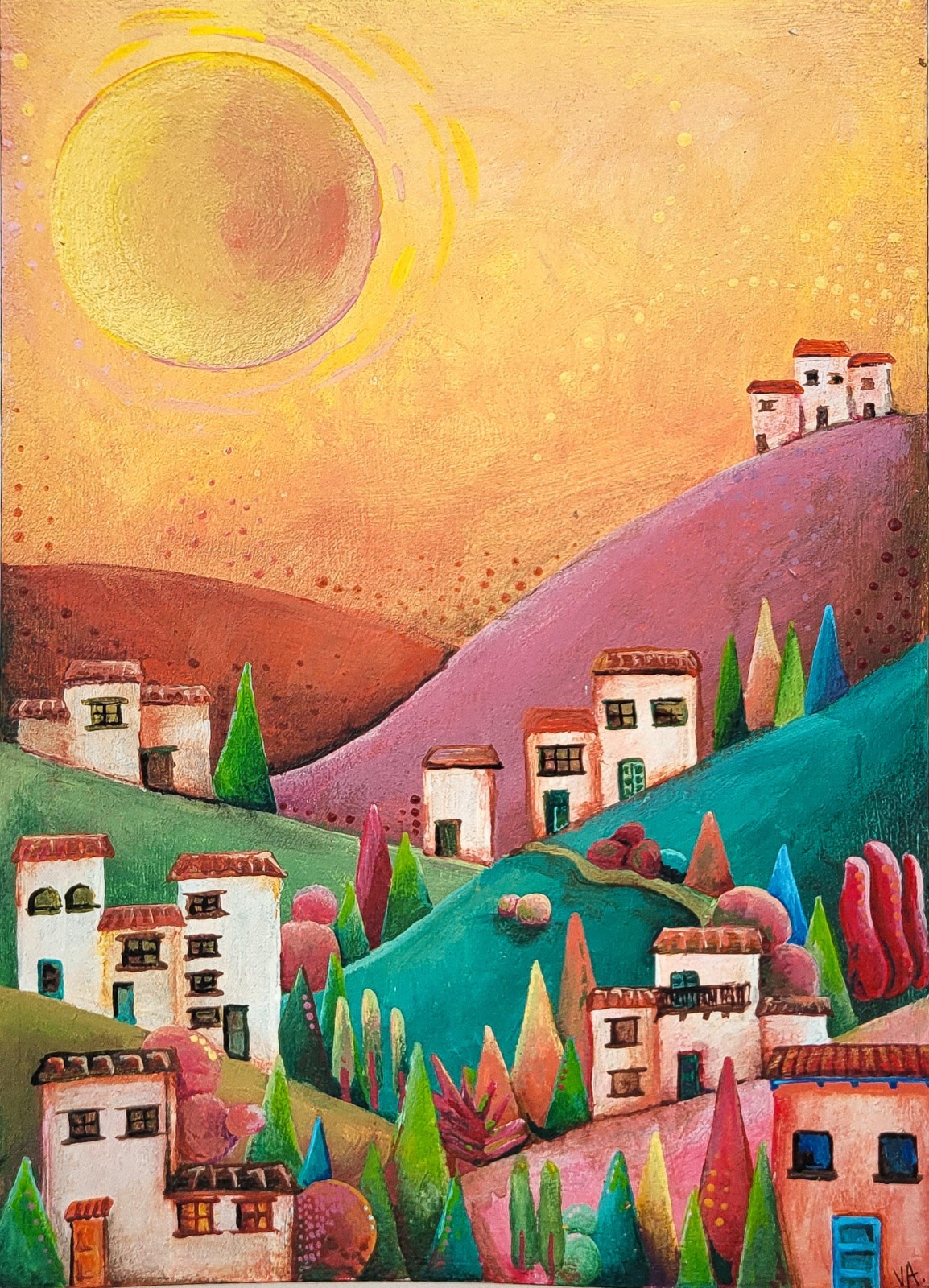 Original Hand-Painted Art | 5 x 7 in Acrylic | «Spanish Hillside 001»