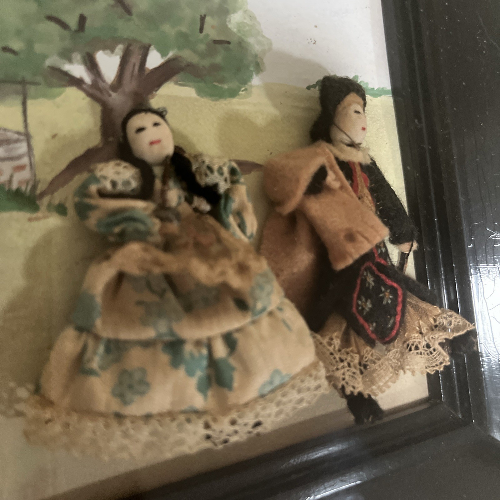 Vintage Shadow Box Framed Painting 2 Figures Traditional Argentinian Folk Art