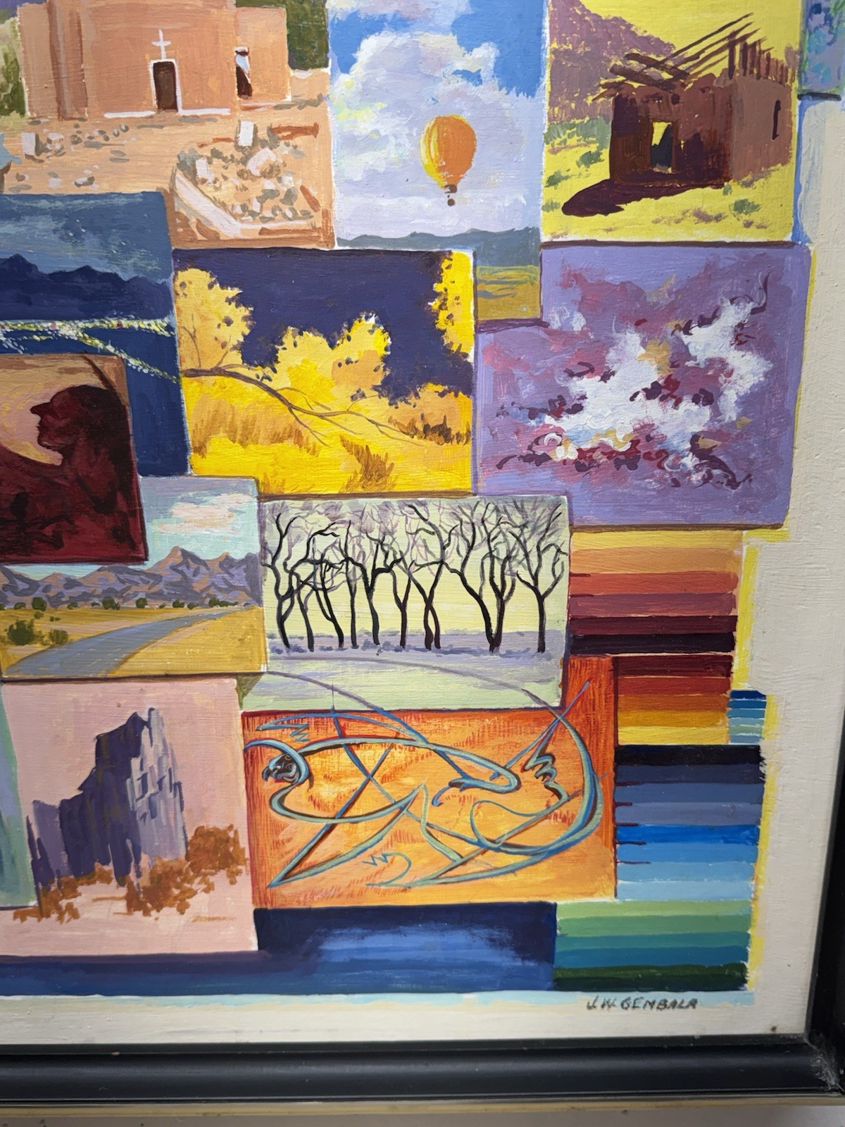 Vintage Signed Multi Panel Southwestern Inspired Original Painting Framed