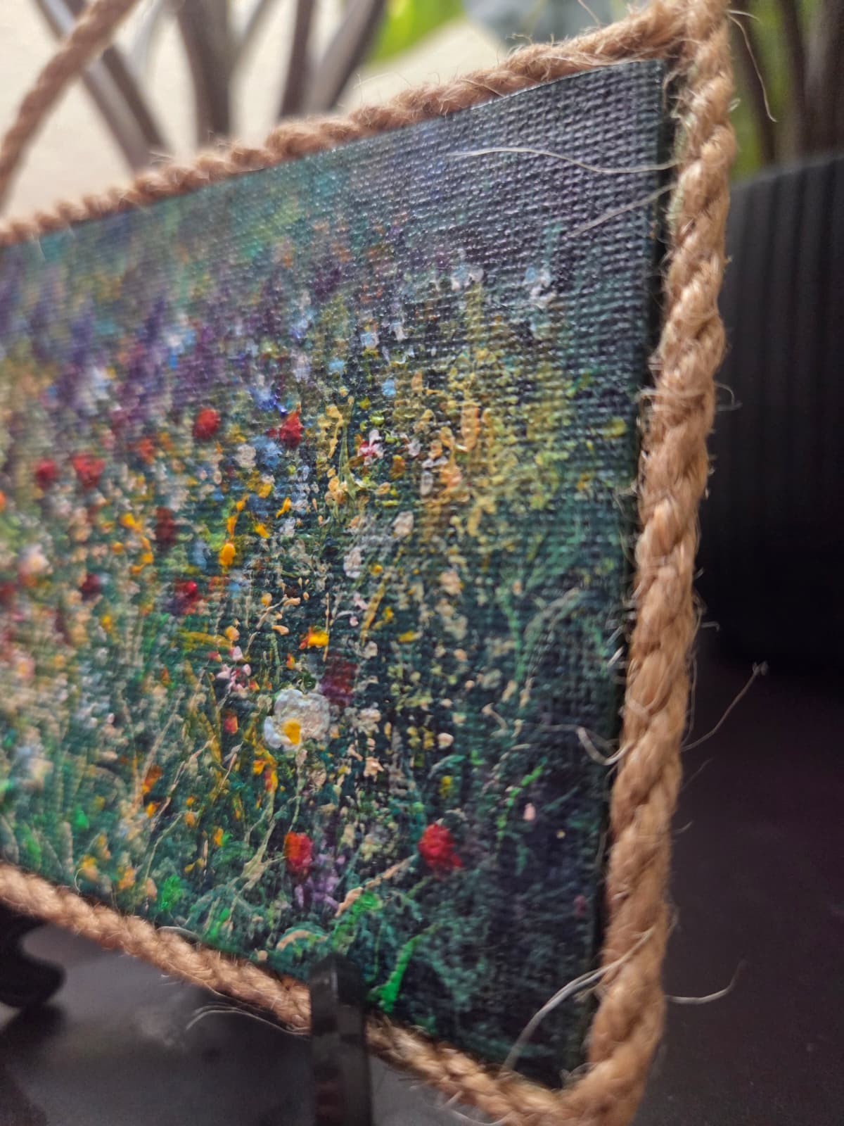 Original Wildflowers Meadow Mini Canvas Acrylic Fridge Magnet Painting 4.2×3 In