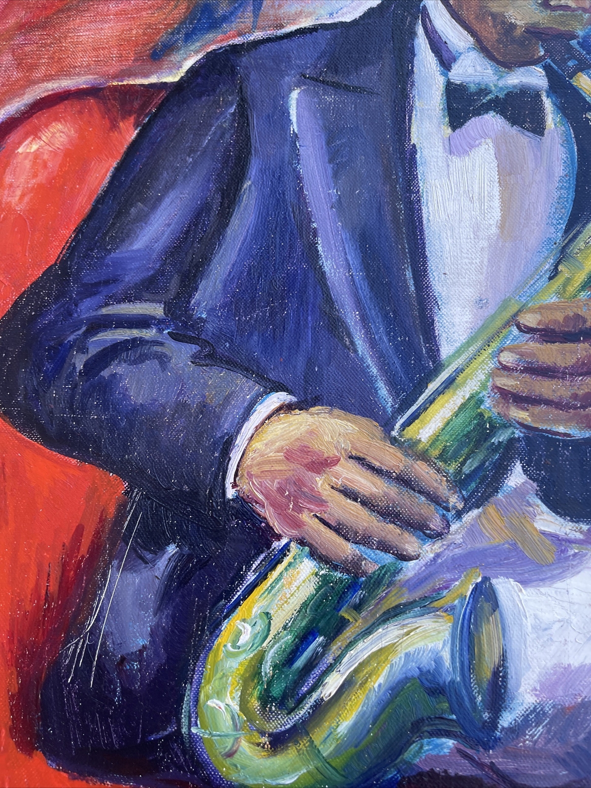Jo Cain PAINTING ANTIQUE WPA Black Americana Large Mural Study Jazz Portrait Oil