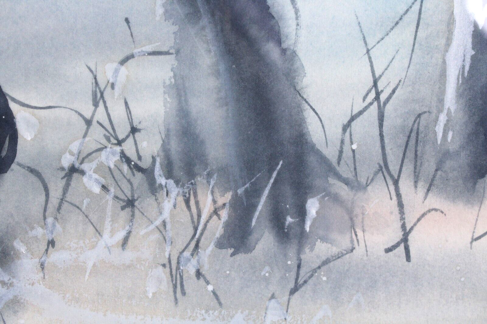 Landscape Winter Scene With Snow Watercolor Painting Signed Illegible 1984
