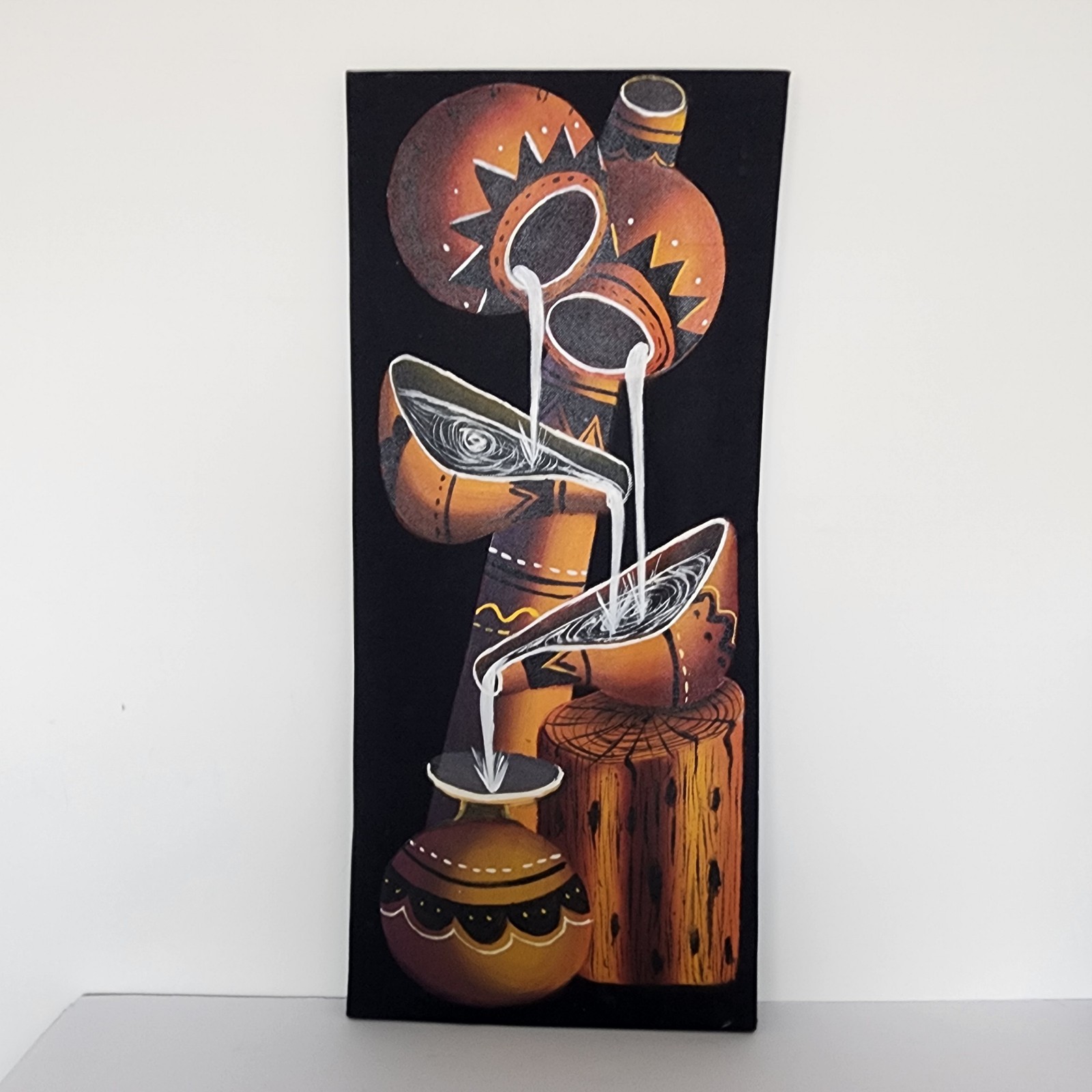 African Tribal Art Painting Calabash Gourds Pouring Water Handmade Canvas 12×25