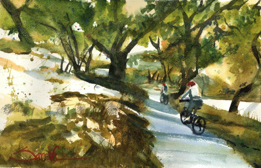 Ojai Bike Path #1 : Signed LE Art Print : Sandra Watercolors California