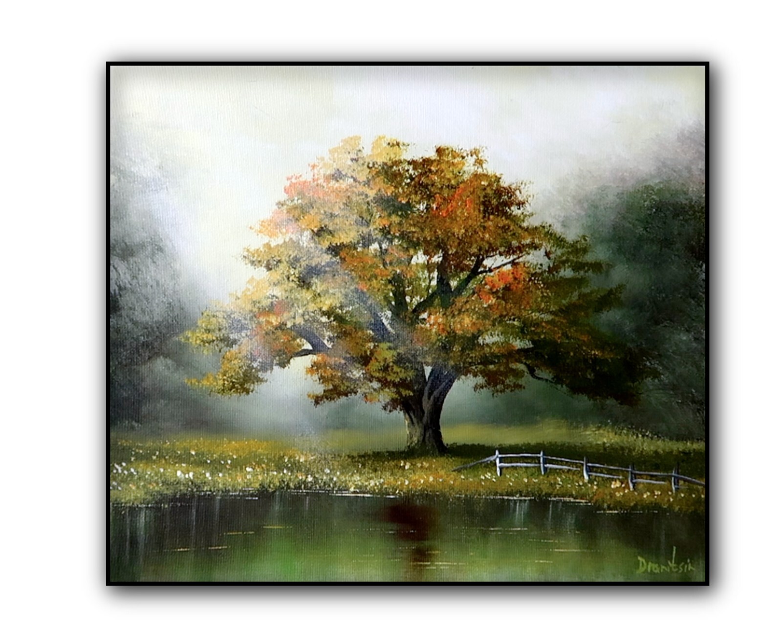 Original Acrylic Landscape Painting 12×14″ OAK TREE IN SUNLIGHT Wall Art