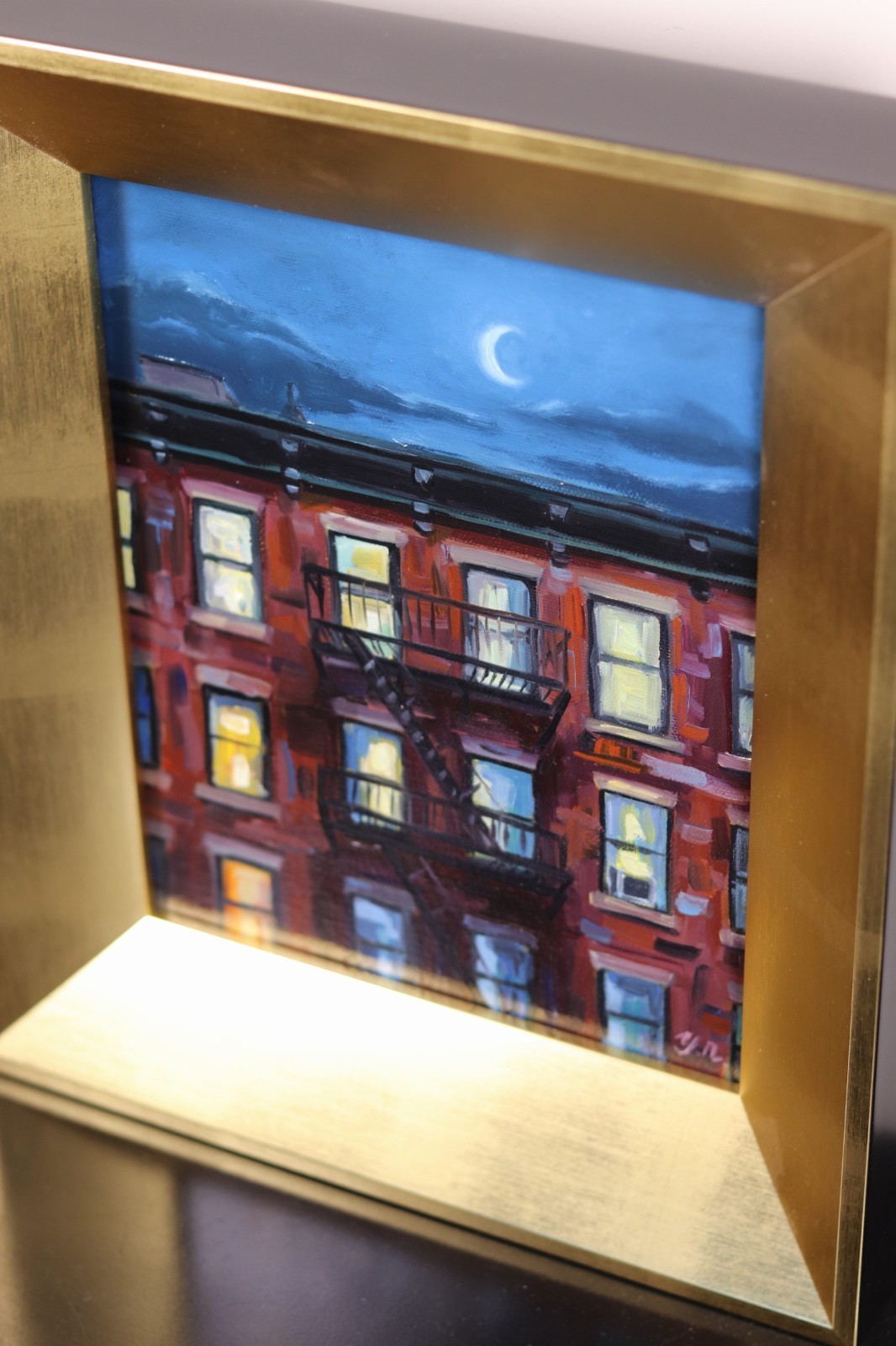 Original Oil New York Apartments Painting urban 8×10 Certificate Signed framed