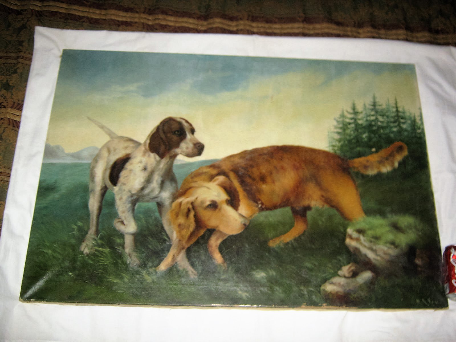 ANTIQUE COUNTRY USA HOME WALL ART HUNTING DUCK BIRD DECOY DOG OIL PAINTING PAINT