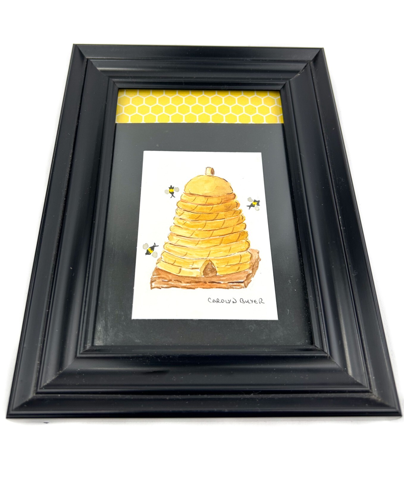 Original Honey Bee Beehive Framed Watercolor, Signed by PA Artist Carolyn Buyer