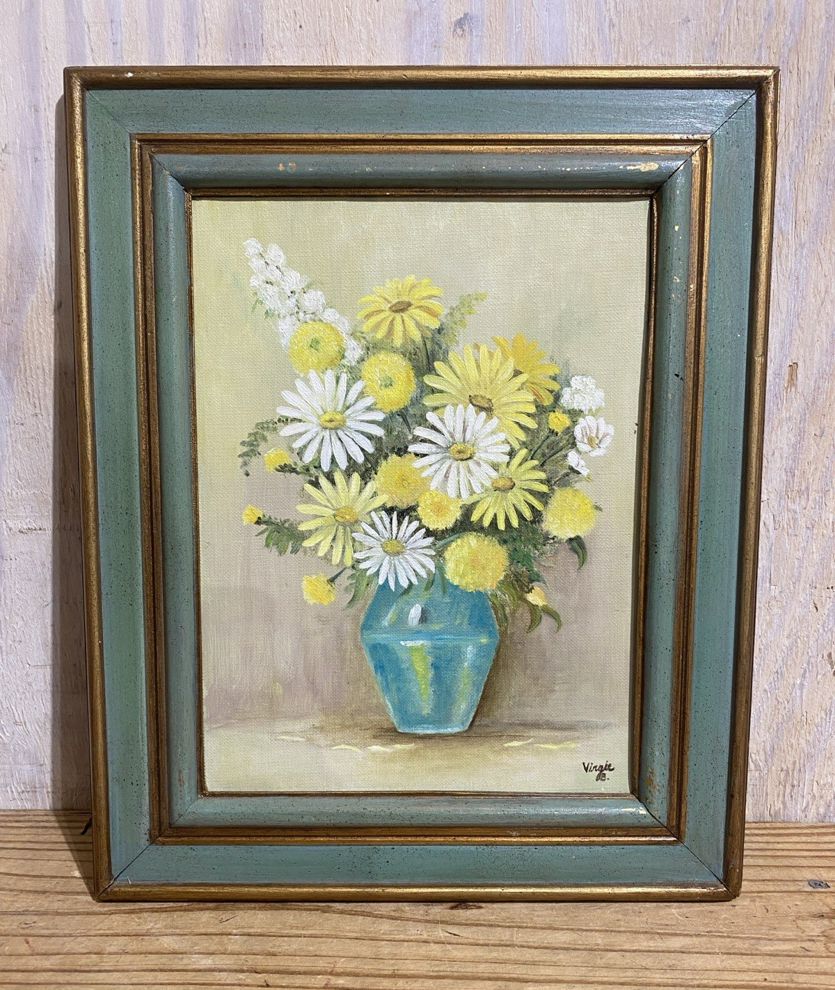 Vintage Artist Signed Original Floral Painting Canvas Wood Frame