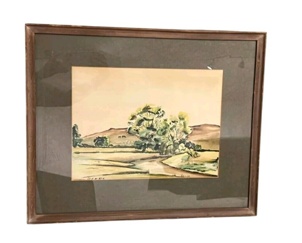 Vintage Rural Landscape Watercolor by Beers – Framed, 17×21 Inches