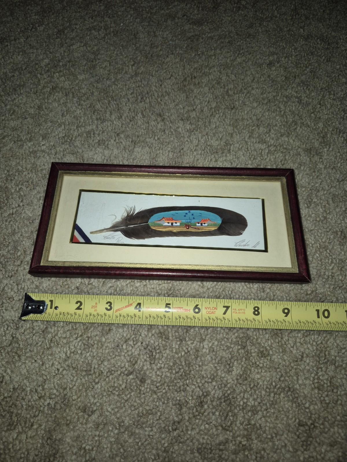 Vintage Costa Rica Hand Painted Feather House Art Framed Signed