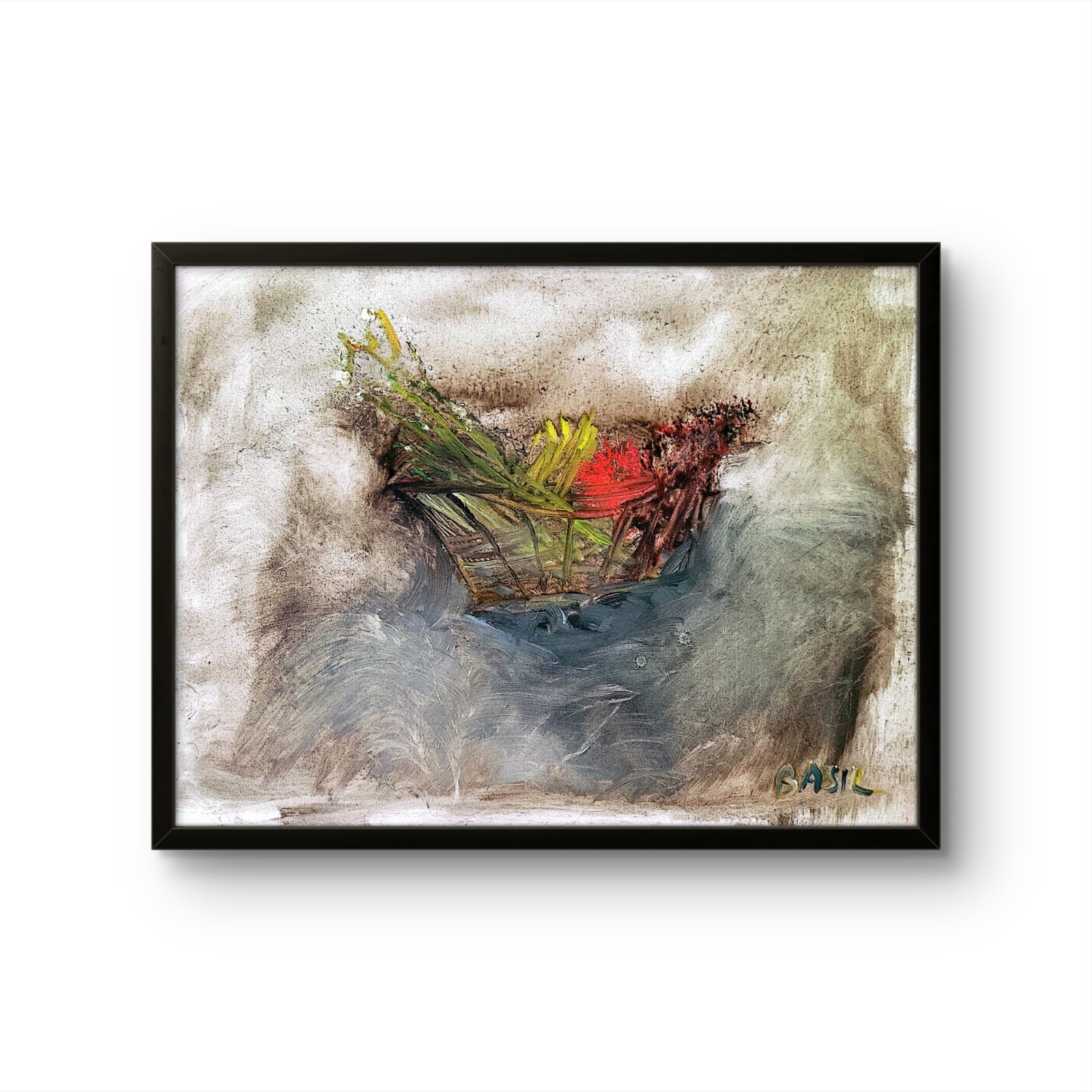 Fruit Basket Original Abstract Expressionist Oil On Board Painting 12×16
