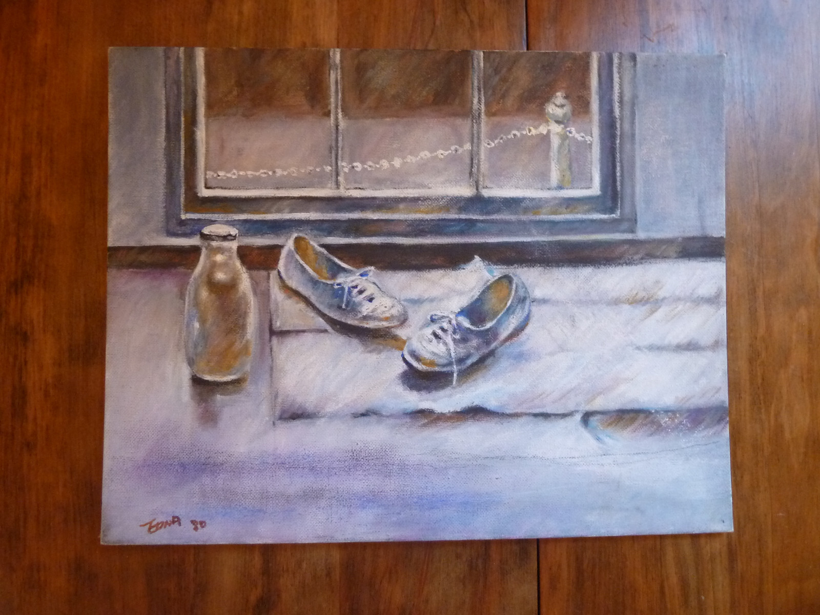 Signed Impressionist Painting Still Life with Shoes,Bottle and Window. 11 X 14″.