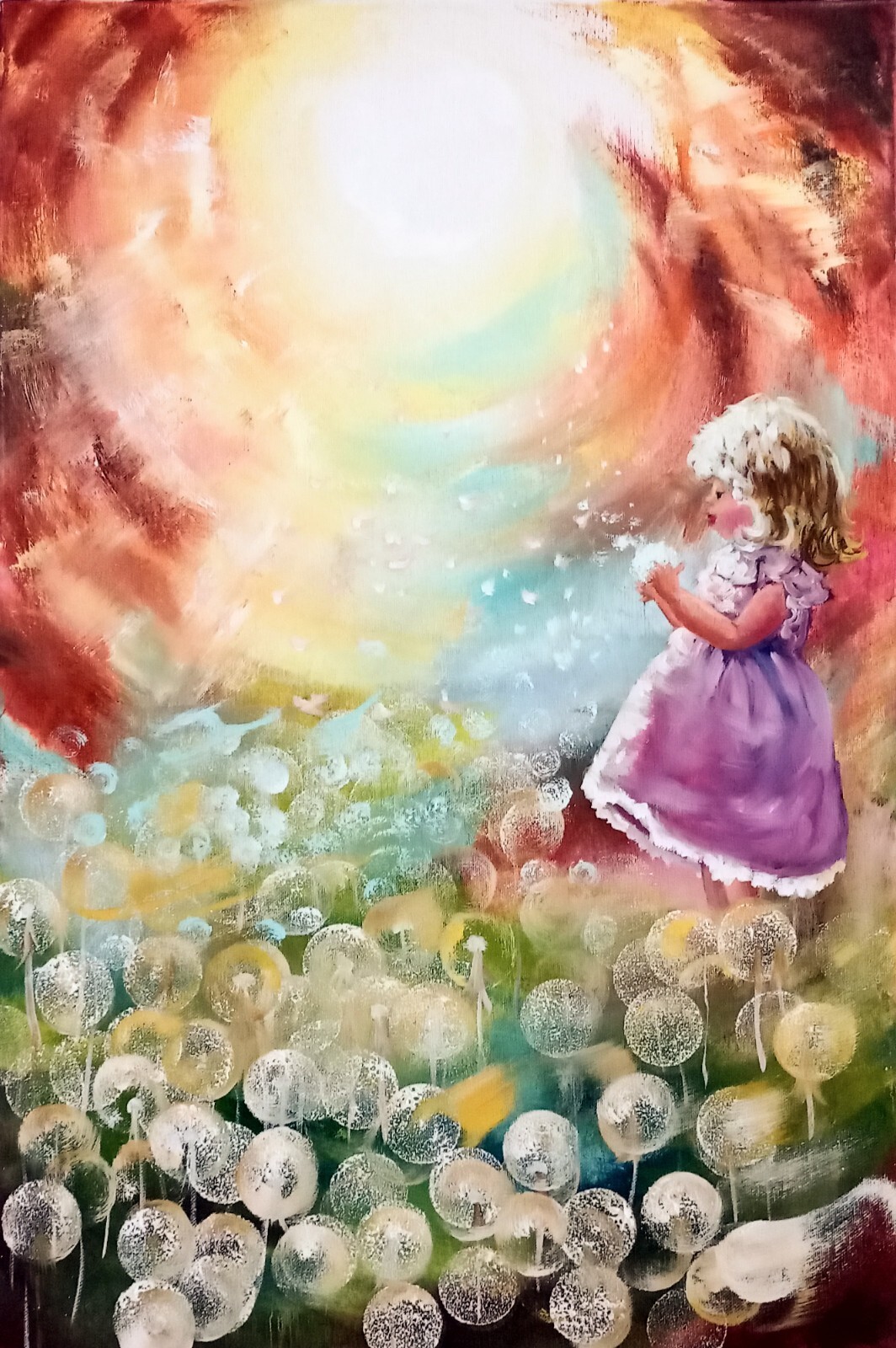 Girl with Dandelions Oil Painting 40×60 cm Landscape Painting on Canvas