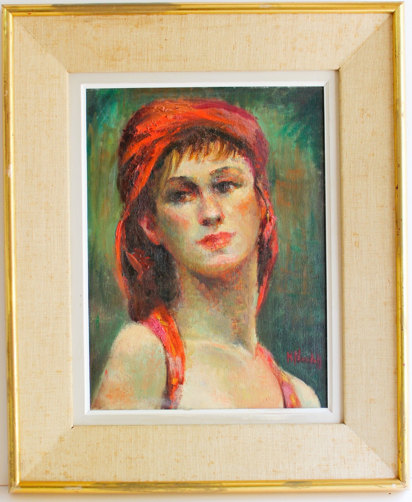 HELEN NEVELEFF VINTAGE OIL PAINTING CANVAS SIGNED WOMAN PORTRAIT ART DECO STYLE