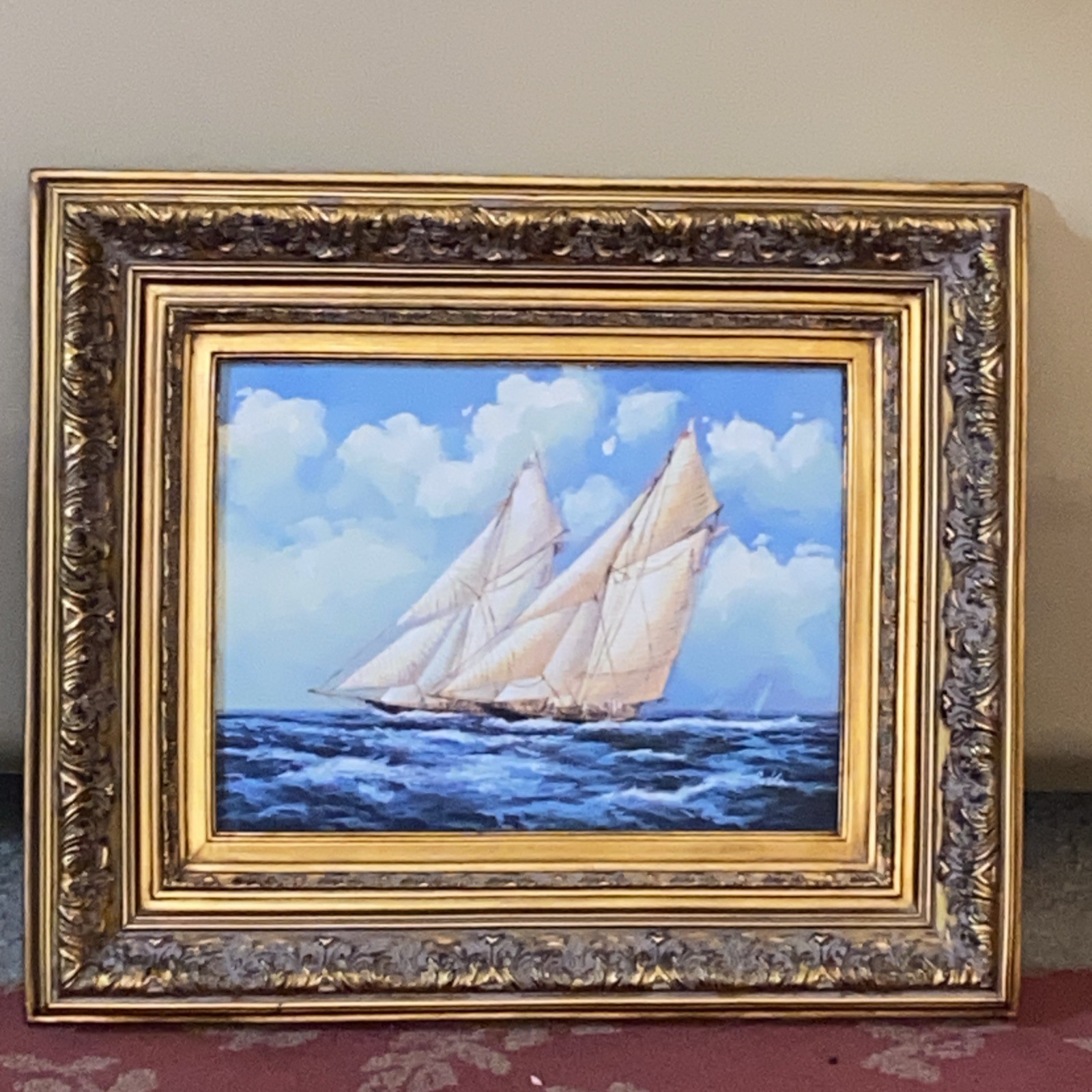 Ornate Framed Oil On Canvas Sailboat 20×24 (signed By Artist) Reproduction?