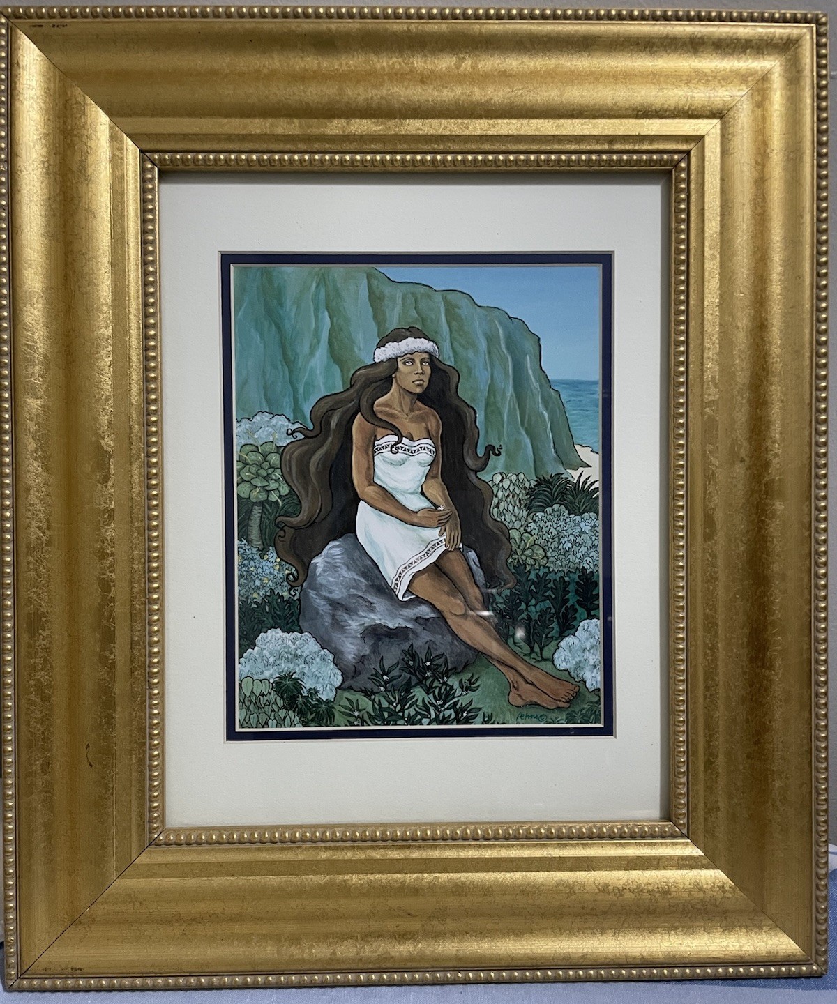 Karen Petras Original Watercolor Painting Hawaiian Woman Signed And Framed