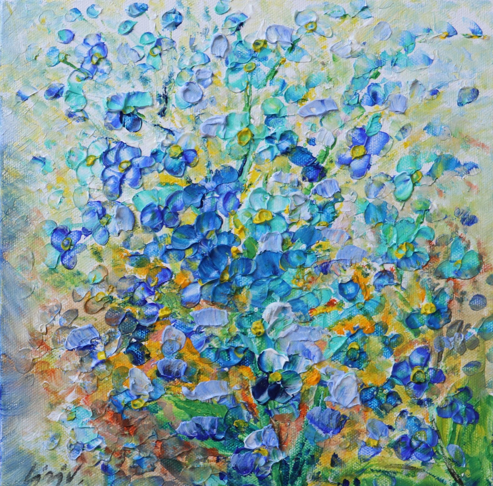 Forget Me Not Flowers Painting 10×10 Original Oil Floral Art