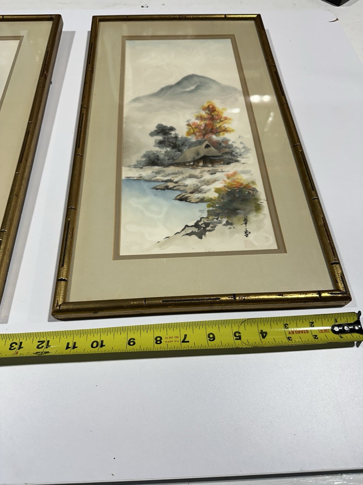 Asian Landscape Prints on Silk – Waterfall & Cottage Scene –Signed-1981 Vintage